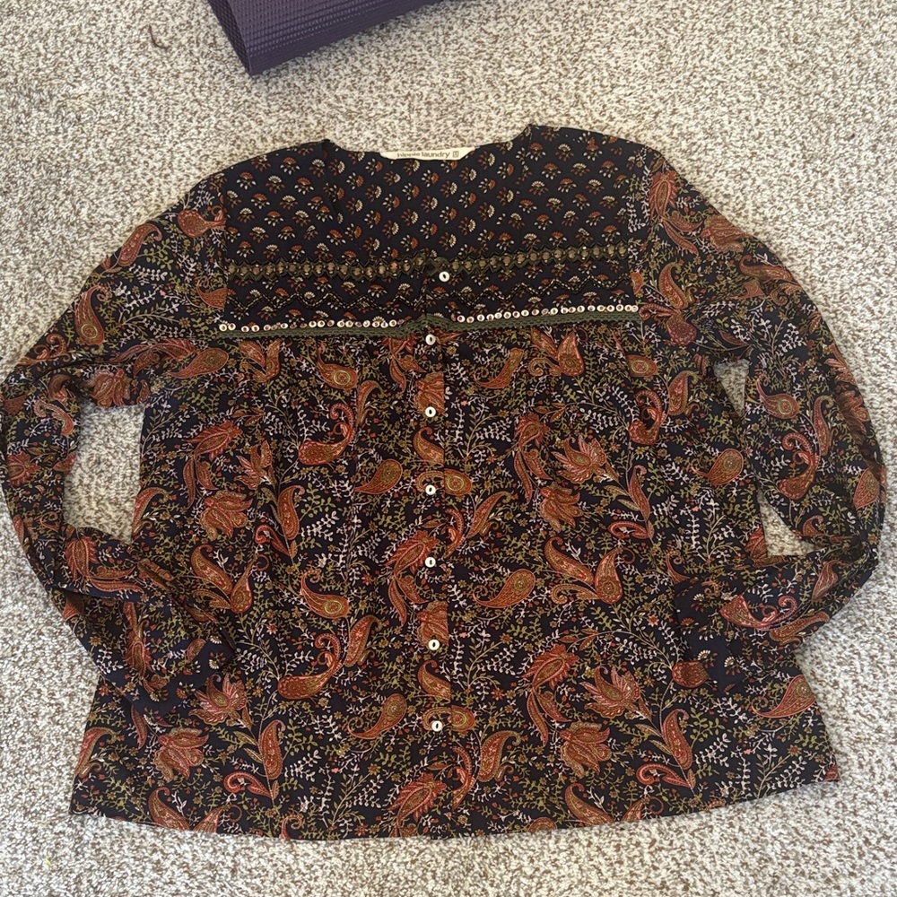 Hippie Laundry Black and Brown Paisley Blouse